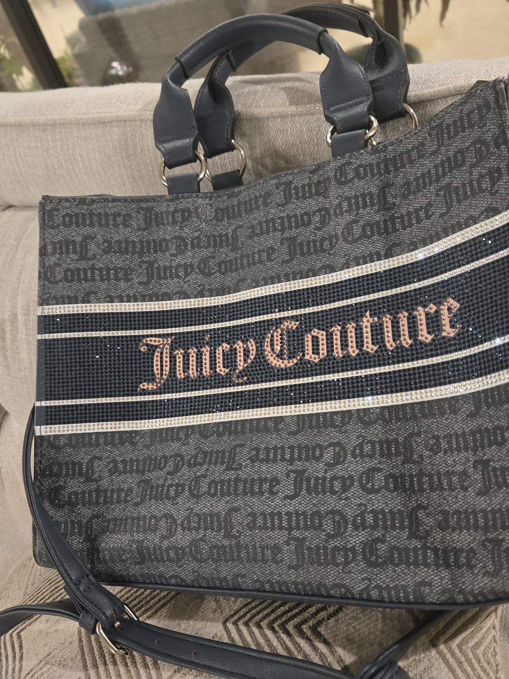 Juicy Couture Navy and Rose Gold Logo Tote